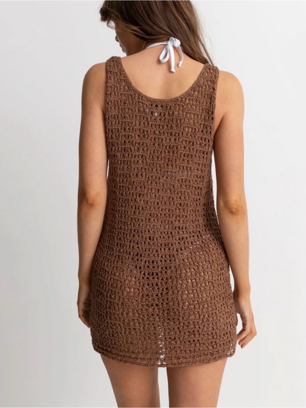 Rhythm Womens Crochet Swim Beach Cover Up Dress Maddie ScoopNeck Mini Boho Small - Picture 2 of 12